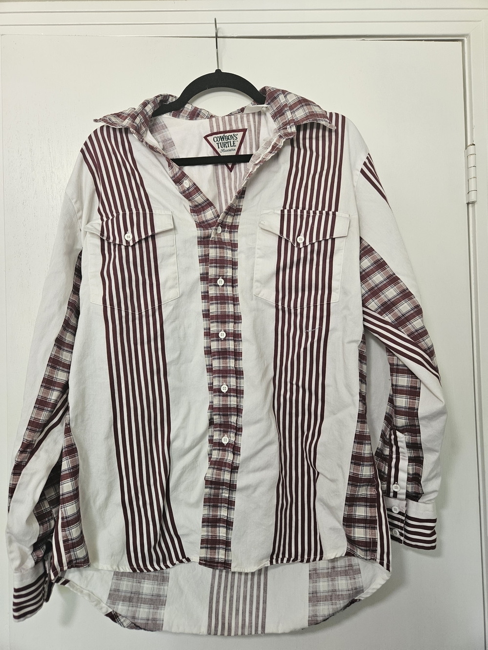Vintage Cowboys Turtle Western Button Up Shirt Large Striped Plaid Patchwork